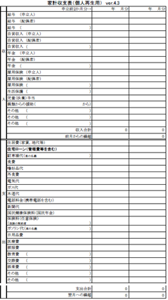 （参照：大阪地方裁判所「家計収支表（個人再生用）」）